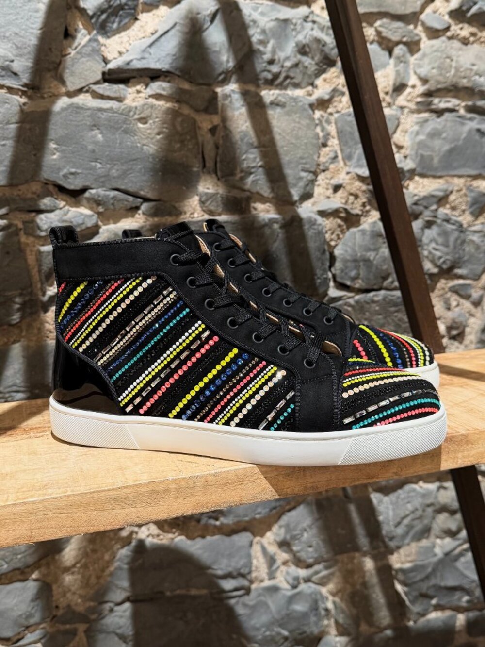 Christian Louboutin Black Suede Louis Rays Multicolour Strass High-top Sneakers